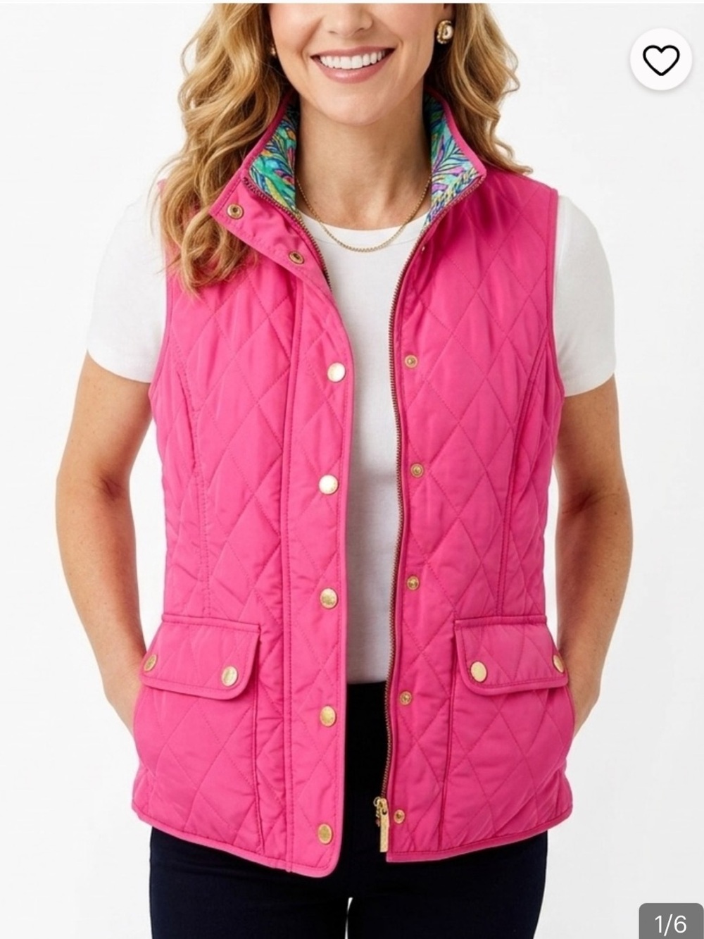 Lilly Pulitzer Hot Pink Quilted Vest with Gold Hardware